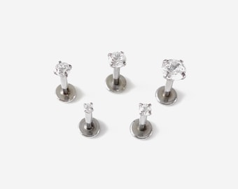 18G/16G 1.5-4mm Threadless Push Pin Silver Round Flat back stud, Conch earring, Nose stud, Cartilage, Helix, Tragus stud, Labret earring