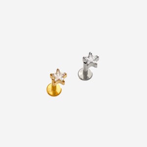 16G Titan Stern Cristal Knorpel flache Rückseite Bolzen, Nasenstecker, Muschelohrring mit Innengewinde, Knorpel, Helixohrring, Tragus - 01 4