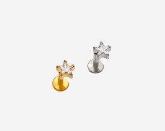 16G Titanium Star Cristal Cartilage Flat Back stud, Nose stud, Internally Threaded conch earring, Cartilage, Helix earring, Tragus - 01 4
