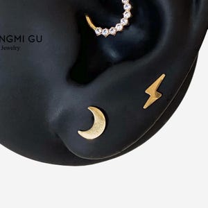 16G Titanium Moon Small Cartilage Flat stud, Nose stud, Internally Threaded conch earring, Cartilage, Helix earring, Tragus Piercings - 03 2