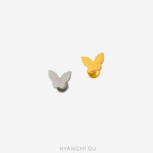 16G Titanium Butterfly Flat Back, Nose stud, Internally Threaded conch earring, Cartilage piercing, Helix earring, Tragus, Piercing - 01 1