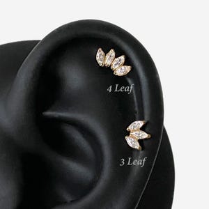16G Titanium 3, 4, 5 Leaf Cartilage Flat Back stud, Nose stud, Internally Threaded conch earring, Cartilage stud, Helix earring Tragus - 00