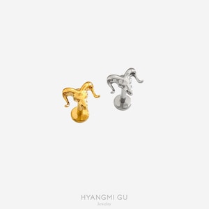 16G Titanium Goat Head Flat Back Studs, Nose stud, Internally Threaded conch earring, Cartilage, Helix earring, Tragus, Body Piercing - 03 1