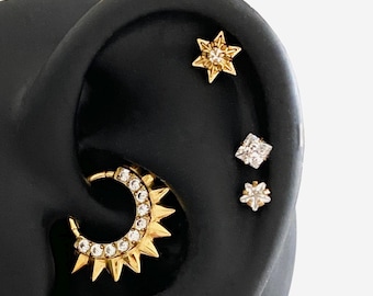 16G Titanium Tiny Star Cartilage Labret, Internally Threaded conch earring, Cartilage flat back, Helix stud, Tragus stud Nose earring - 02 2