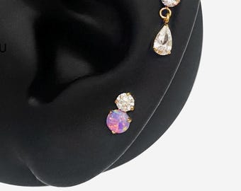 16G Titanium Purple Opal Internally Threaded Flat Back stud, Conch earring, Cartilage piercings, Helix stud, Tragus stud, Minimalist - 01 2