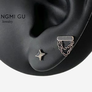 16G Titanium Diamond Sparkle Cartilage Flat Back stud, Nose stud, Internally Threaded conch earring, Cartilage, Helix earring, Tragus - 01 1