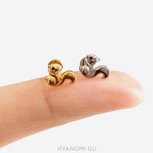 16G Titanium Chipmunk Squirrel Studs, Nose stud, Internally Threaded conch earring, Cartilage, Helix earring, Tragus, Body Piercing - 01 1