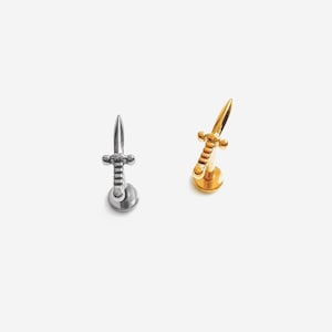 16G Titanium Small Dagger Stud, Sword Cartilage Flat Back Labret, Internally Threaded conch earring, Cartilage, Helix stud, Tragus - 02 2
