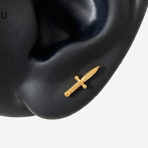 16G Titanium Small Dagger Stud, Sword Cartilage Flat Back Labret, Internally Threaded conch earring, Cartilage, Helix stud, Tragus - 02 2