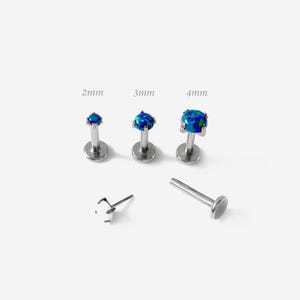 18G/16G Green Opal Threadless Push Pin Silver Round Flat back stud, Conch earring, Nose stud, Cartilage, Helix, Tragus stud, Labret earring
