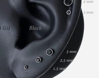 Orecchino a perno piatto senza filettatura 18G/16G 1,5-4 mm, nero/argento, per conchiglia, naso, cartilagine, elice, trago, labret