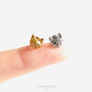 16G Titanium Fox Cartilage Flat Back stud, Neuspiercing, Oorbel met interne schroefdraad, Kraakbeenpiercing, Helix, Tragus, Piercing - 03 1