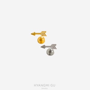 16G Titanium Small Arrow Cartilage Flat Back Labret, Internally Threaded conch earring, Cartilage flat back, Helix, Tragus, Nose stud - 04 1