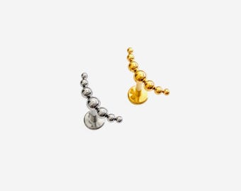 Labret piatto in titanio 16G con punti curvi, filettatura interna, orecchino per conchiglia, piccolo perno, retro piatto per cartilagine, perno per elice, trago minimalista - 02 1