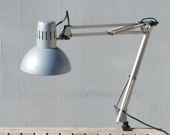 Vintage Architect's Light / Silver Metal Light / Angle Poise Light / Adjustable Light / Swing Arm Lamp/Industrial Desk Lamp/Mid Century/70's