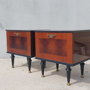 Retro Modern Nightstands/Retro Polished Night Tables/Pair/MCM/Mid Century Nightstands/Vintage Bedside Tables/Vintage Night Tables/70&#39;s