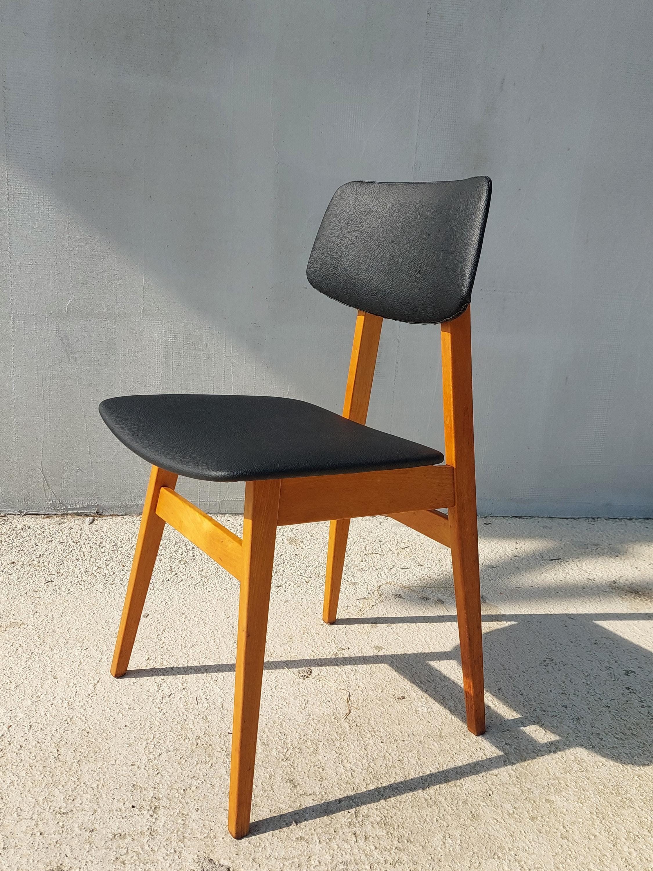 Mid Century Dining Chair, Scandinavian Design, Leather Dining Chair, Designer Chair, Stol Kamnik, 1970's