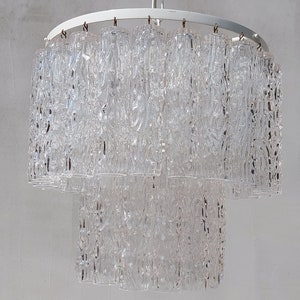 Halverwege de eeuw Murano-glazen kroonluchter Tronchi van Toni Zuccheri voor Venini / XL Murano-kroonluchter / 37 glaselementen / Italië / jaren 60