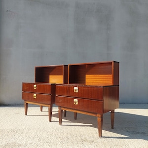 Retro Modern Nightstands/Retro Polished Night Tables/Pair/MCM/Mid Century Nightstands/Vintage Bedside Tables/Vintage Night Tables/Meblo/70&#39;s