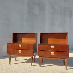 Retro Modern Nightstands, Retro Polished Night Tables, Pair, Mid Century Nightstands, Vintage Bedside Tables,Vintage Night Tables,Meblo,70&#39;s