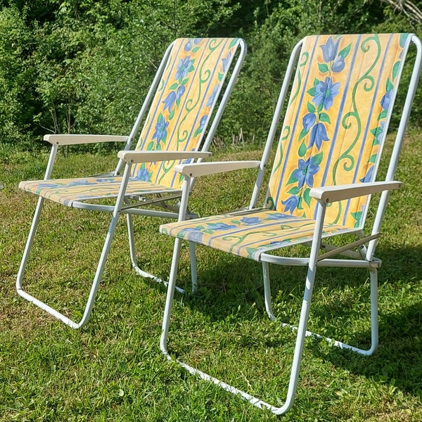 Vintage Folding Chair/Retro Canvas Folding Chair/Vintage Picnic Chair/Retro Camping Chair/Flower Power Picnic Chair/Retro Beach Chair/70's