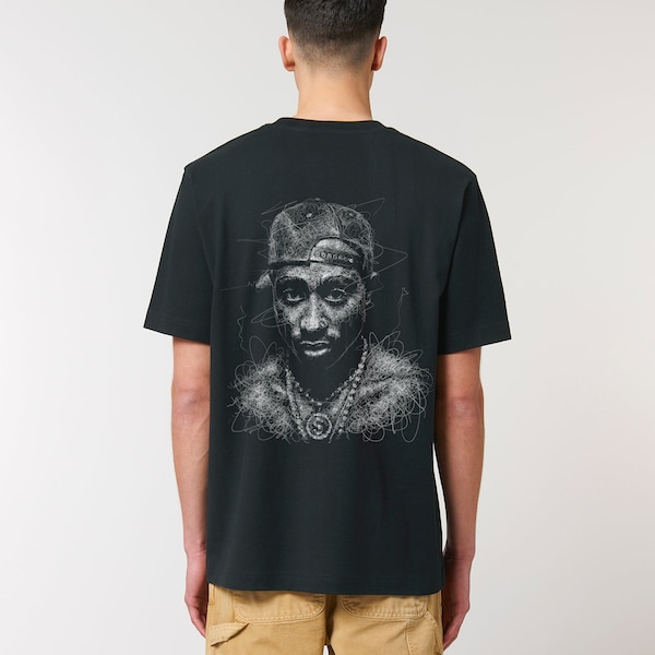 2Pac Oversize Heavy T-Shirt - Idols Clothing - Tupac - Premium Unisex Tee - Noir - 100% Coton biologique, Chemise oversize décontractée