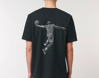 T-shirt oversize pesante Lebron James - Maglietta con stampa posteriore Lebron Dunk - Abbigliamento Idols - T-shirt unisex di lusso - 100% cotone biologico, nero