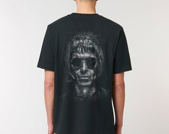 T-shirt con schizzo di Liam Gallagher - Idols Clothing - T-shirt unisex oversize di lusso - 100% cotone biologico, maglietta oversize rilassata - Nera