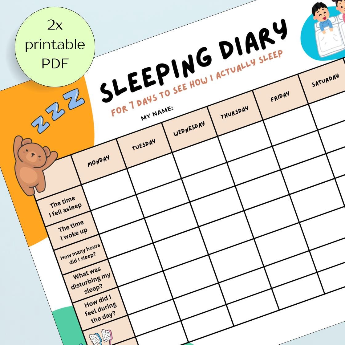 Printable Kids Sleep Diary: Colorful Weekly Tracker (A4 & US Letter PDF ...