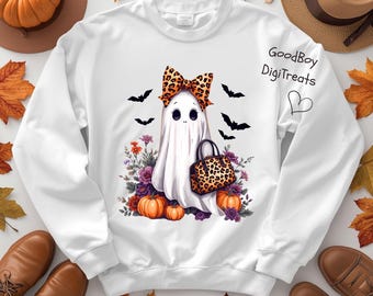Chic Leopard Bow Fashion Clipart: Girly Coquette Ghost Halloween PNG (300dpi)