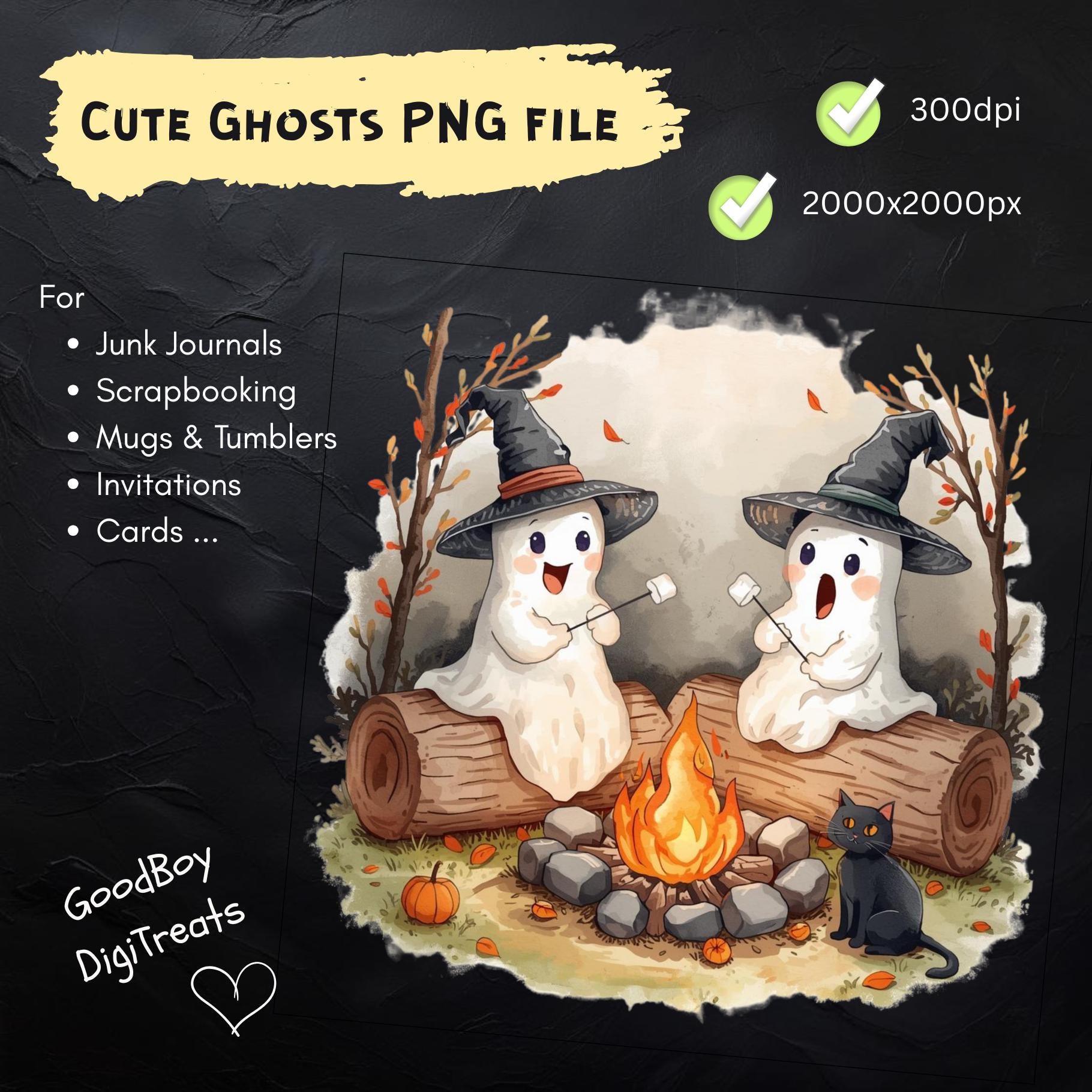 Camping Ghosts Watercolor Clipart: Spooky Halloween PNG (300dpi) - Etsy
