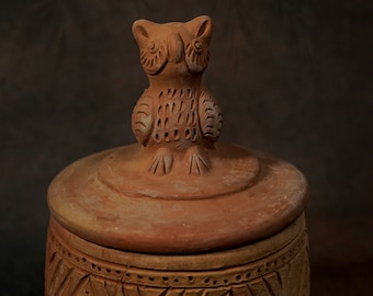 Terracotta jars, jars with lids, earthenware jars, Owl theme Jars, storage jars, unique jars, Salt Jar, Sustainable Jar, Sugar Jar,