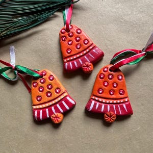 Handcrafted Terracotta Bell Christmas Ornaments - Set of 3