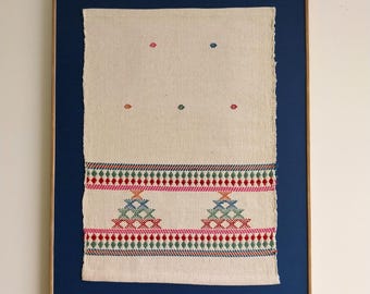 Indigo Bhujodi Handgewebt, Minimalistische Japandi moderne Wandkunst, Wandkunst im modernen Stil, moderne Textilkunst, Geometrische Wandkunst, gerahmte Kunst