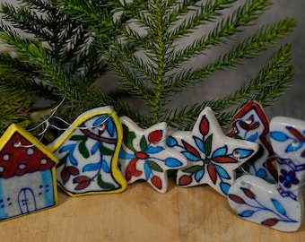 Handmade Jaipur Blue Pottery Christmas Ornaments, Set of 6