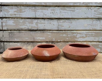 Terracotta Planter Bowl, Pot Set of 3, Rustic Clay Shallow Planters for Indoor Plants, Boho Home Decor, Dish Garden Pots