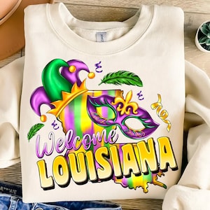 Louisiana Mardi Gras Png, Fat Tuesday, Mardi Gras Louisiana Map, Mardi Gras Png, Mardi Gras Design Shirt Png Sublimation Design Download