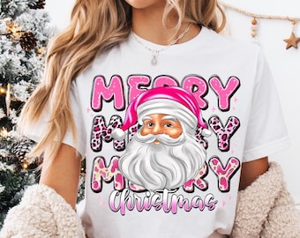 Leopard Merry Christmas PNG, Pink Christmas Png, Christmas Png, Retro Christmas Png, Santa Claus Png, Christmas Sublimation Designs