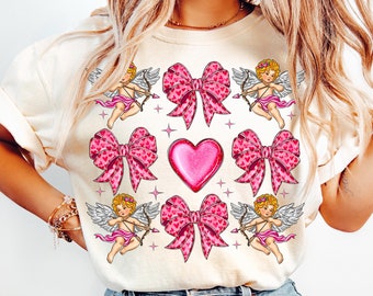 Cupid Coquette bow Png, Retro Valentine Shirt Design, Baby Cupid png, Valentine's Day Png, Valentine Love Png, valentine's day bow png