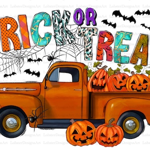 Trick or Treat PngHalloween Truck Png, Happy Halloween Png, Truck Png, Gnome Png, Bat Png, Pumpkin Png, Digital Download, Sublimation Design