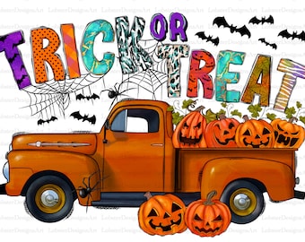 Trick or Treat PngHalloween Truck Png, Happy Halloween Png, Truck Png, Gnome Png, Bat Png, Pumpkin Png, Digital Download, Sublimation Design