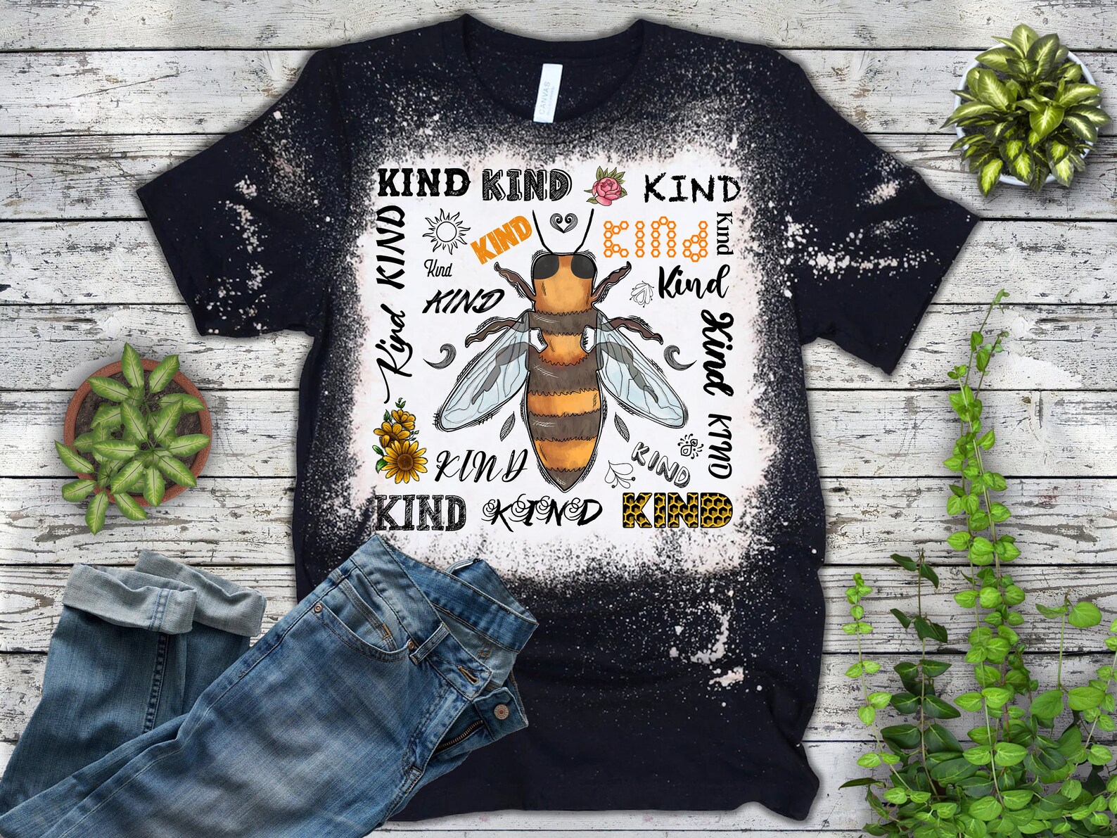 BE KIND Flower Graphic Leopard Tee