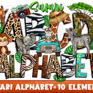 Safari Doodle Alphabet Bundle, Safari Life Png, Sublimation Design, Zoo Crew Png, Zoo Alphabet, Safari Font, Zoo Animals, Digital Download