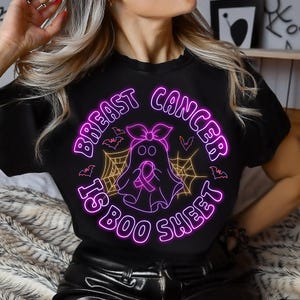 Breast Cancer is Boo Sheet Png, Neon Breast Cancer Png, Breast Cancer Awareness Png, Halloween Pink Ghost png, Halloween Shirt Sublimation