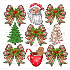 Coquette Christmas png, Coquette Bow Png, Christmas Tree sublimation, Retro Holidays, Santa Hot Cocoa Candy Cane Xmas Tree Cake, Girly Xmas
