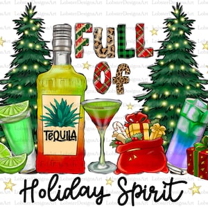 Christmas Png, Western Png, merry christmas, tree, holiday spirit, santa, tequila, shot, margarita, Digital Download, Sublimation Design