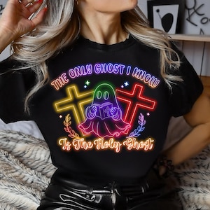 Neon The Only Ghost Png, I Know Is The Holy Ghost Png, Retro Halloween Png, Cute Ghost Png, Ghost Reading The Bible Png, Christian Halloween