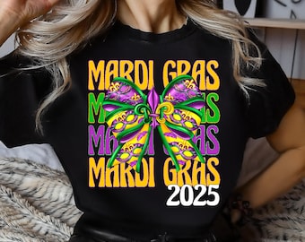 Mardi Gras 2025 Coquette Bow Png, Mardi Gras Png, Mardi Beads Louisiana Festival Shirt, New Orleans Carnival Bow, Mardi Gras Sublimation