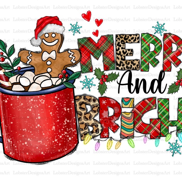 Merry And Bright Coffee Png, Merry Christmas Png, Christmas Sublimation, Christmas Png, Cookie png, Digital Download, Sublimation Design