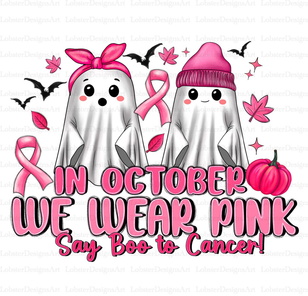 October Boo In October We Wear Pink Ghost PNG Breast Cancer Awareness Clipart ...